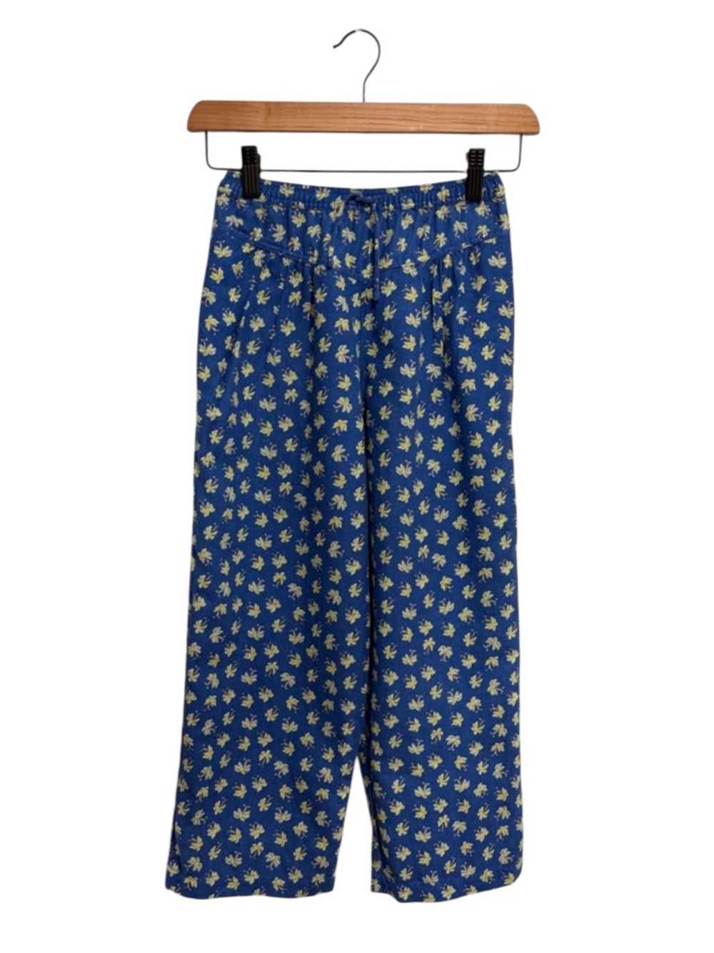 2/$20 Zara Girls Linen Cotton Blend Blue Wide-Leg Pants with Palm Tree Pattern
